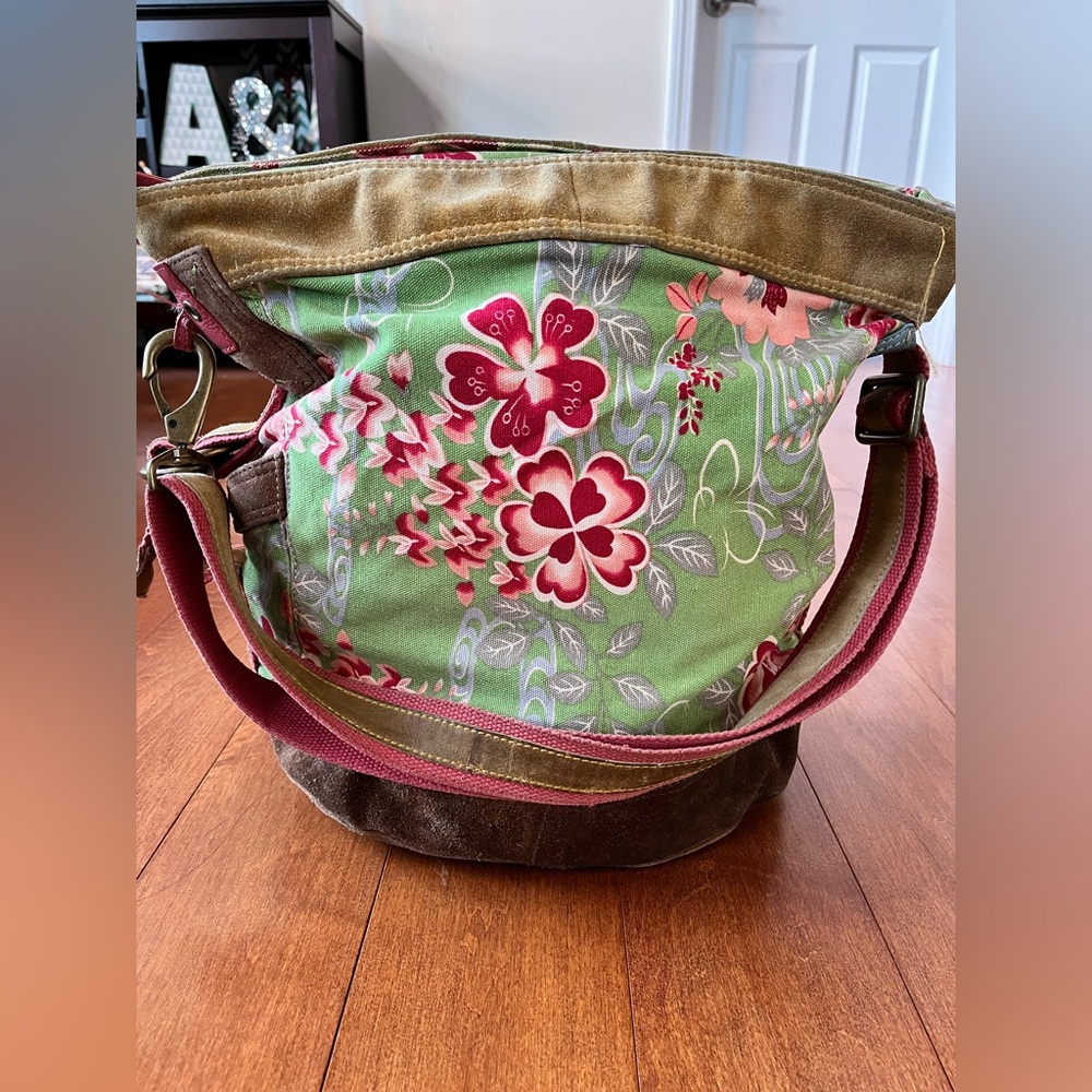 Lucky Brand Vintage Floral Canvas Crossbody Hobo Tote Bag